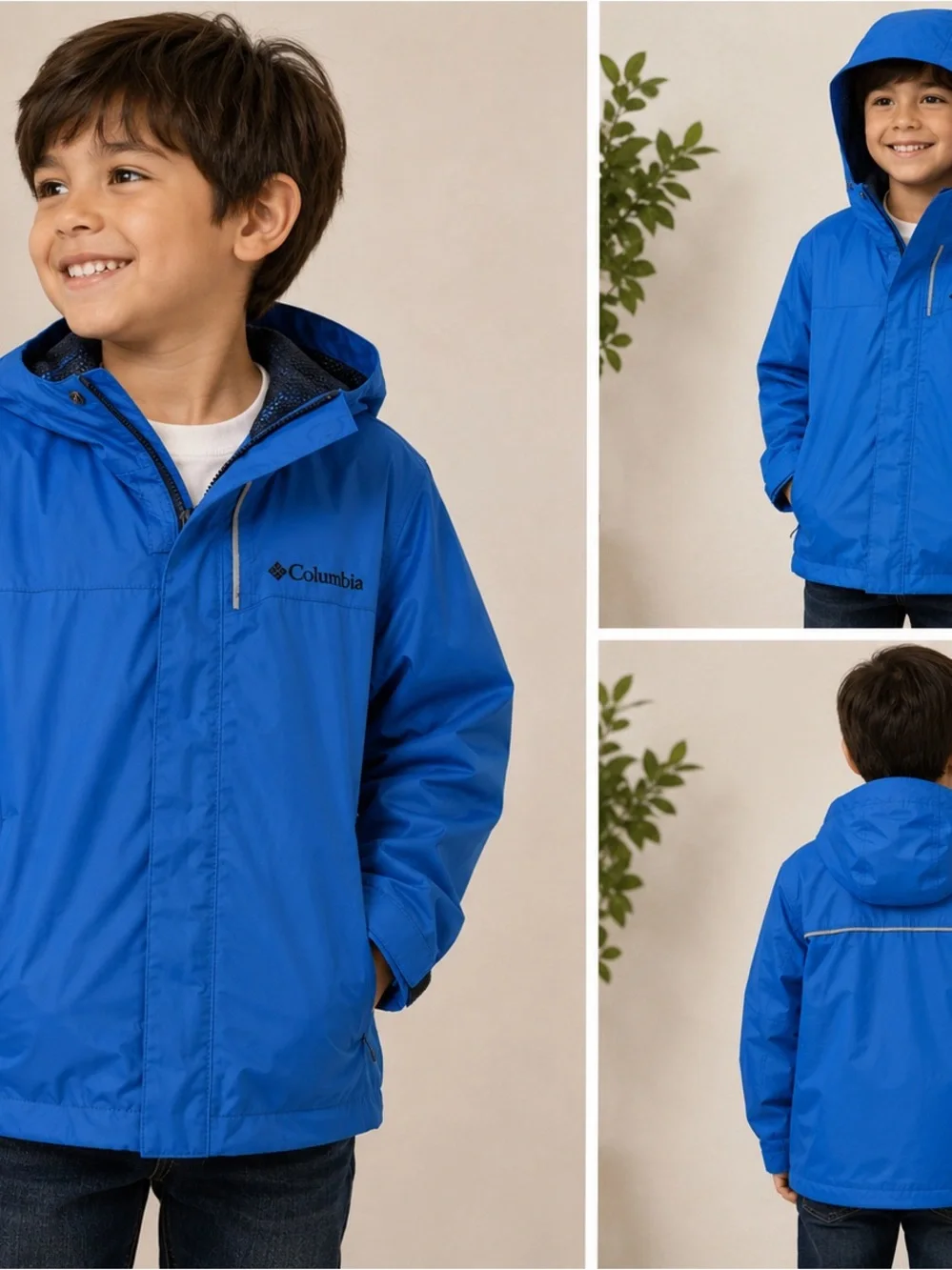 Columbia Boys Blue Hooded Rain Jacket Mesh Lined Size S 8